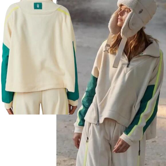 NEW Free People Movement Arena Fleece Pullover Ivory Combo Small Après Ski - Picture 2 of 10